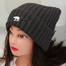 秋冬新款北极熊破洞毛线帽子女大头围针织帽保暖护耳套头冷帽男潮