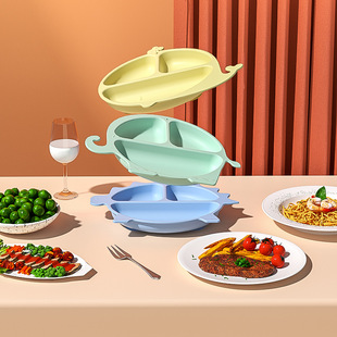 Children's Silicone Divided Suction Plate Integrated Baby Feeding Plate Baby Food Supplement Tableware Maternal and Infant Supplies Anti-Fall