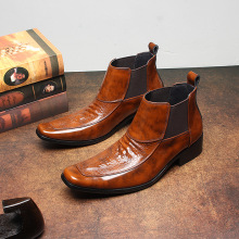 15201霸气中帮皮靴男切尔西靴真皮翘头短靴男士商务休闲皮靴增高