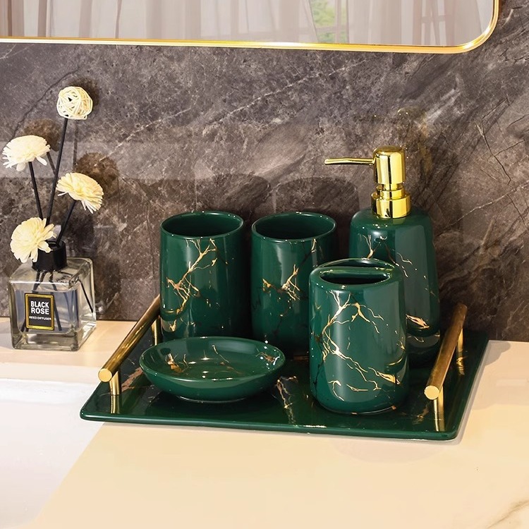 Baños del hotel con oro pintado set de lavado de comercio exterior creativo de mármol botella de emulsión enjuague bucal accesorios de baño