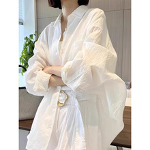 法式白色长袖衬衫外套女夏薄款开衫外搭衬衣上衣夏季