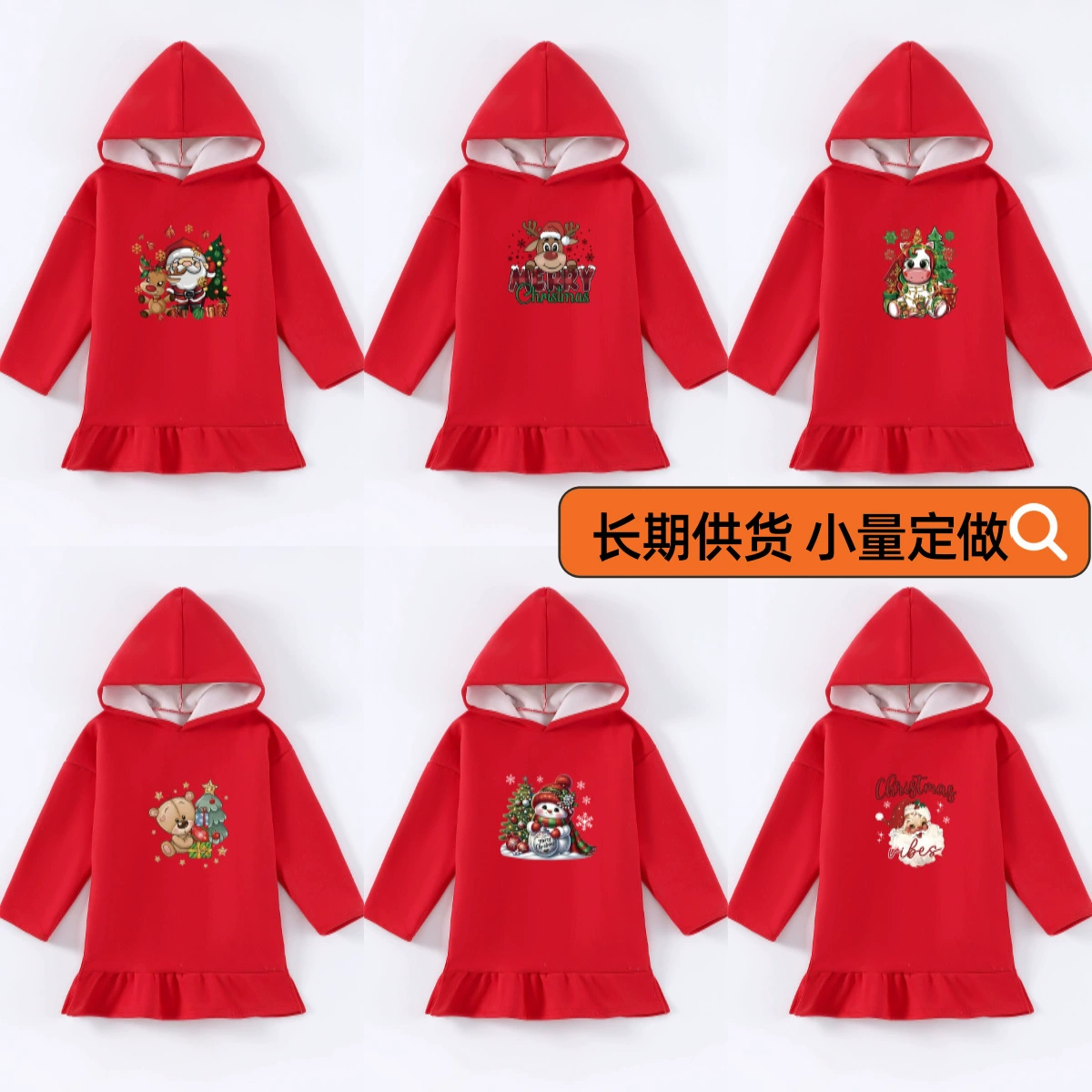 Платье для девочек осень-зима новый красный ребенок свитера с капюшоном плюс бархатная детская зимняя принцесса юбка Рождество