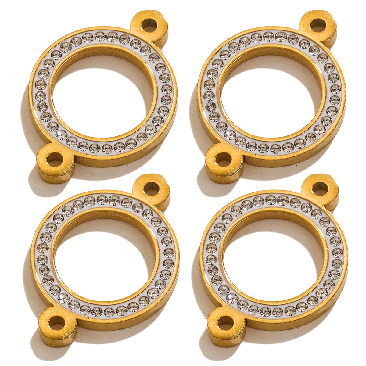 Anillo de diamante de acero inoxidable simple anillo de doble suspensión chapado 18k paquete de oro color zircón anillo joyas collar DIY