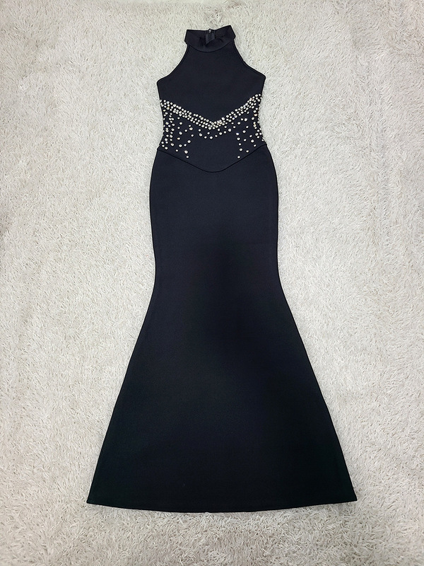 晚礼服钉钻气质主持人宴会绷带鱼尾连衣裙收腰长裙bandage dress|undefined
