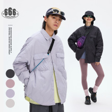SE冬季轻薄羽绒服男女情侣宽松百搭葫芦格羽绒衬衫保暖外套Y4272