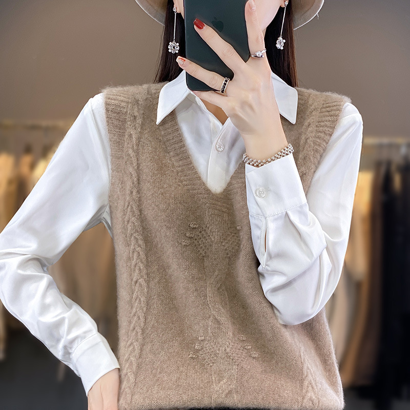 Andy terciopelo cuello en V suéter Chaleco de las mujeres de otoño e invierno de moda todo fósforo sin mangas chaleco pesado jacquard bottoming chaleco image 12