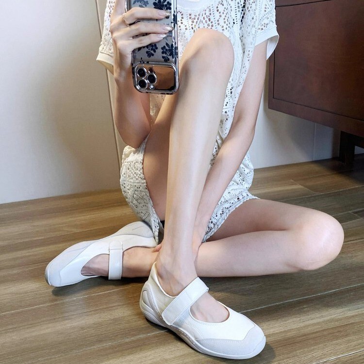 Thick-Soled Inner Heightening Mary Jane Shoes 2025 New Silver Velcro Casual Niche Sports Ballet Shoes for Women