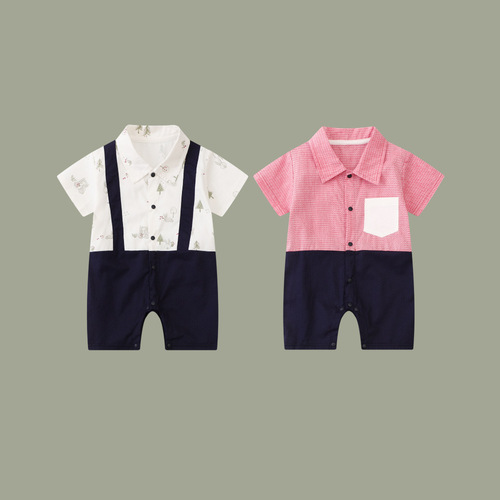 Baby summer clothes, baby onesie, short-sleeved baby clothes, 100% cotton, diaper cover, Category A, baby suit, gentleman crawl suit