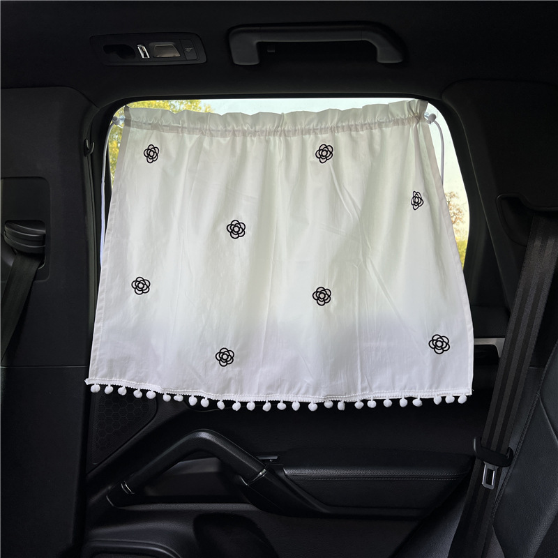 汽車窗簾遮陽簾刺繡小熊防曬隔熱遮光窗簾可愛卡通棉布汽車遮陽簾