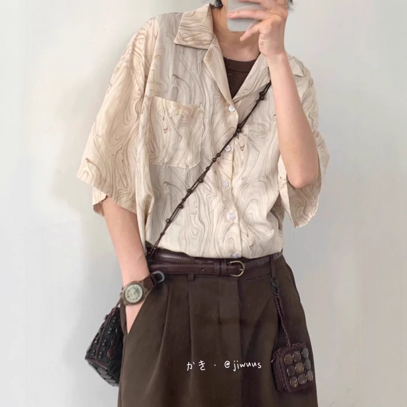 Korean Style Loose Cuban Collar Short-Sleeved Shirt for Men, High-End Trendy I Handsome No-Iron Floral Shirt