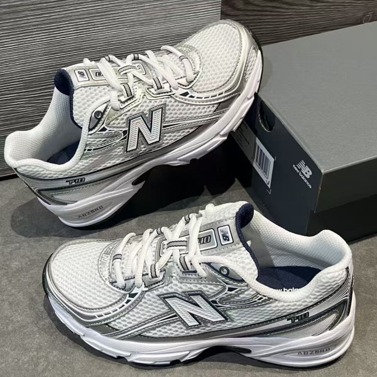 Pure Original N740 Breathable Retro Dad Shoes Mesh Unisex Anti-Slip Shock-Absorbing Sports Shoes Commuting White Versatile Casual Shoes