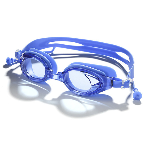 Swimming goggles silicone for children and adults universal printed logo high-definition flat one-piece earplugs waterproof and anti-fog swimming goggles