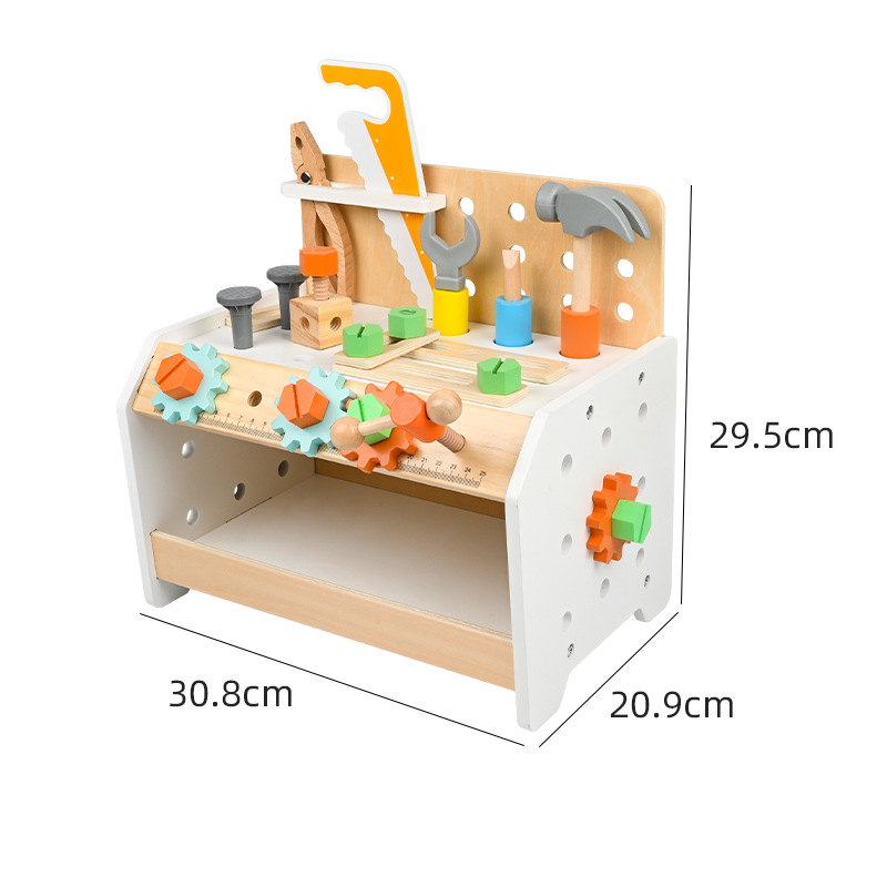 Juguetes transfronterizos CPC / CE niños caseros tornillo de madera tuerca martillo banco de herramientas conjunto de juguetes de jardín de infantes