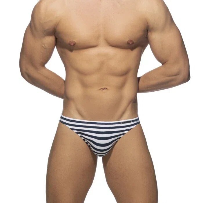 ADDIADTO Sexy Men's Briefs Navy Striped Cotton Low Waist Tight High Elastic Air Bag
