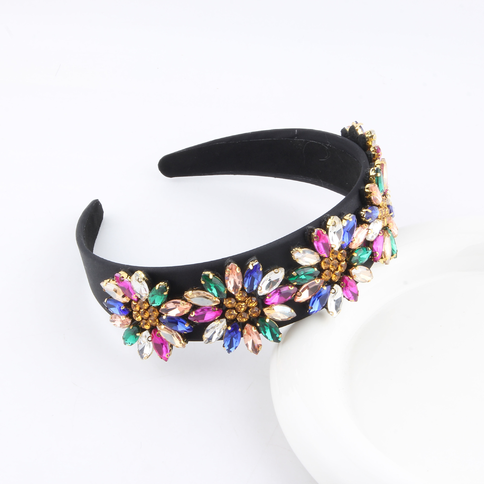 Retro Flower Rhinestone Sponge Hair Band display picture 2