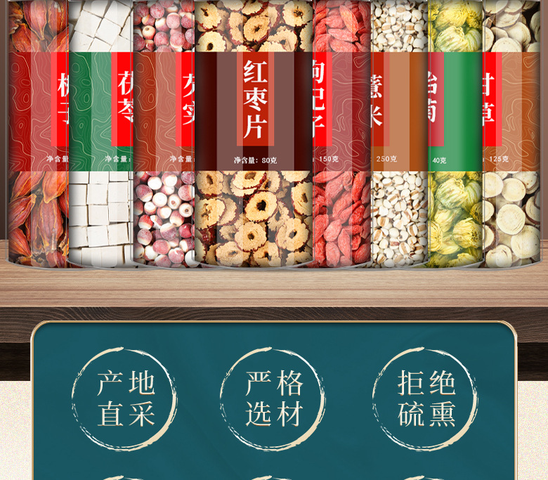 Gardenia Poria Lotus Seed Jujube Goji Tea Zhi Zi Fu Ling Qian Shi Hong Zao Gou Qi Cha 80g Herbal Blend overview