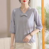 妈妈秋装洋气新款针织小衫时尚套装中老年女装40岁50阔太太上衣服，女装针织衫/毛衣，妃慕昵服饰