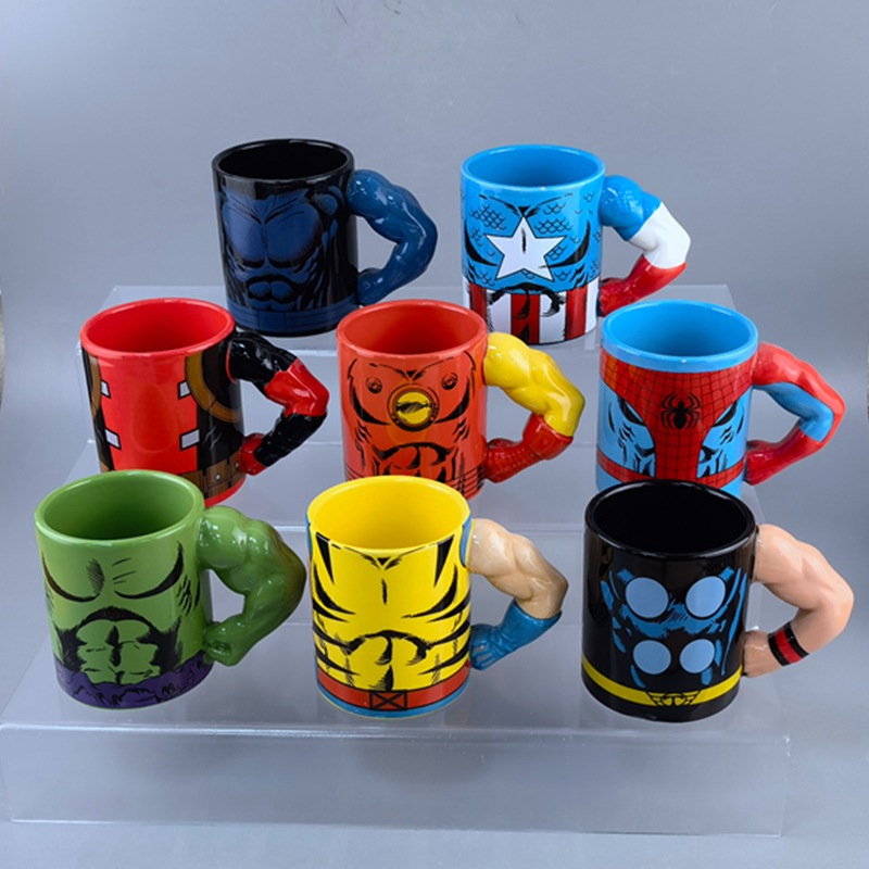 Taza de cerámica Marvel Superhéroes Vengadores Spider-Man Capitán América Hulk Dibujos animados Anime