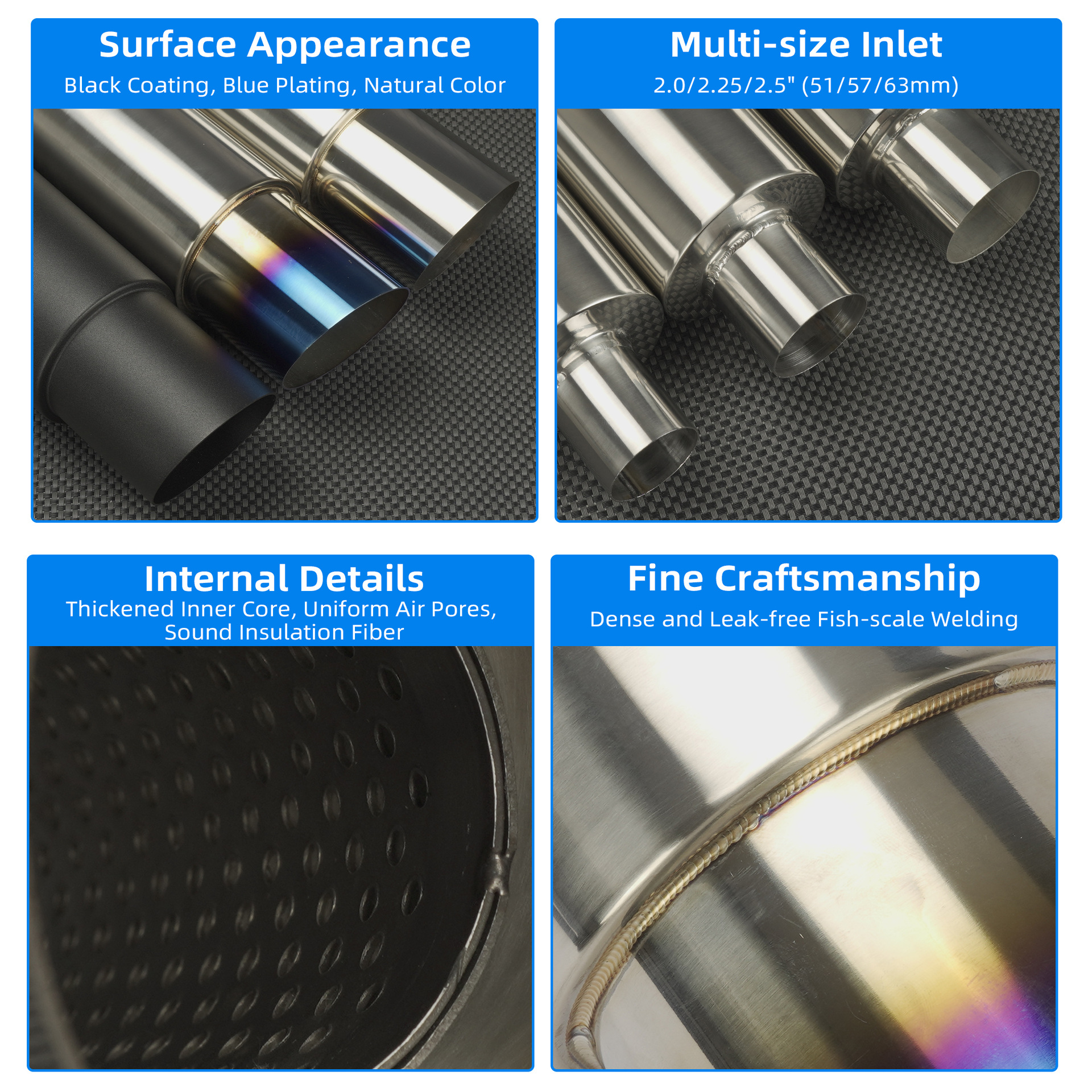 Car exhaust pipe modification direct exhaust silencer N1 style universal stainless steel tail drum 51 57 63MM