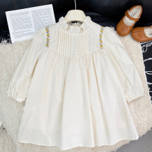 2025春季新款女童连衣裙长袖女宝压褶百搭春秋儿童立领女宝宝童裙