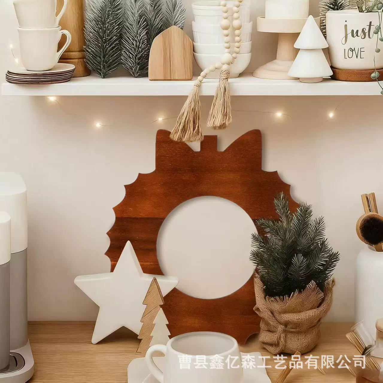 跨境木质挂件圣诞节托盘木制家用装饰品摆件简约花环形点心餐托盘