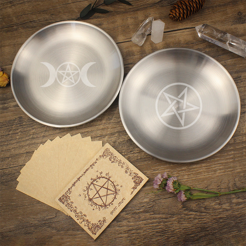 14cm Silver Pendulum Three-phase Moon Pentagram Ornament Metal Candlestick Pendulum Ritual Meditation Stainless Steel Pendulum Cross-border