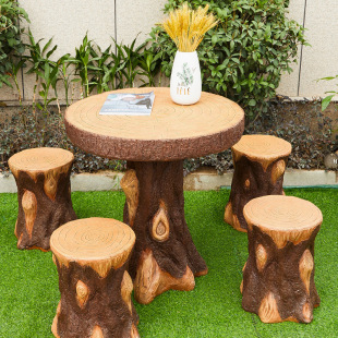 Outdoor imitation solid wood root carving courtyard tea table and chair combination outdoor balcony park garden leisure cement coffee table round