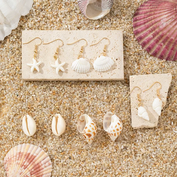Cross-Border European and American Natural Shells, Conch, Starfish, Ocean Beach Vacation Style Earrings, Earrings, Women's Ear Hooks, Temperament Wholesale