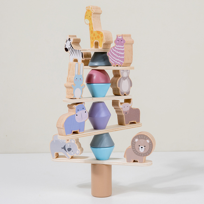 CE madera bosque animal Jenga rompecabezas educación temprana Jenga bebé equilibrio bloques de construcción de Madera Juguetes interactivos entre padres e hijos