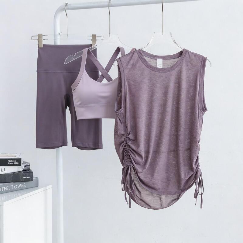 Slightly sheer drawstring sleeveless sports tank top, loose-fitting, slimming, lightweight running cover-up, quick-dry fitness top Slightly sheer drawstring sleeveless sports tank top, loose-fitting, slimming, lightweight running cover-up, quick-dry fitness top
