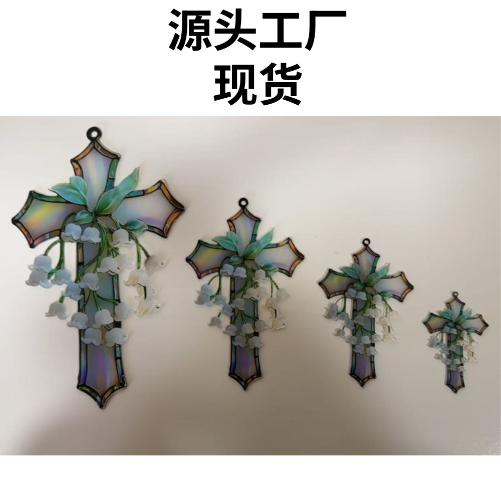 Lilly of the Valley Cross Colgante Colgante Acrílico