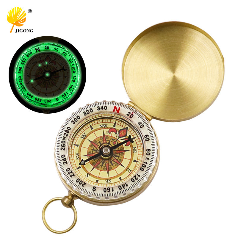 Portable Brass Compass with Flip Cover, Outdoor Travel Metal Compass with Luminous Pocket Watch Type
