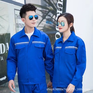 Spring and Autumn work clothes polyester cotton double reflective strip wear-resistant easy-to-wash factory workshop garden sanitation auto repair Engineering Labor protective clothing