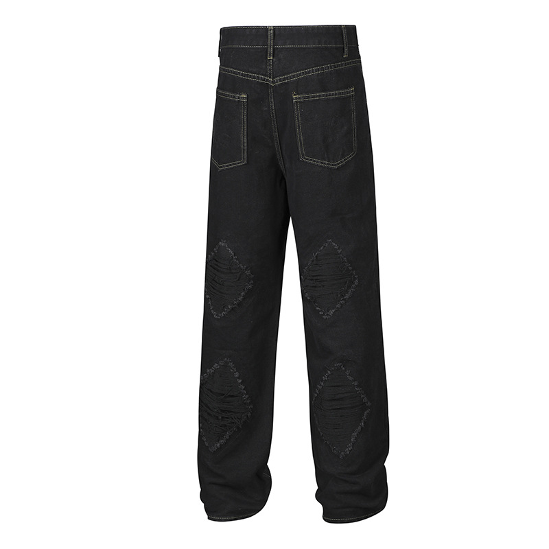 Pantalones Vaqueros Rotos para Hombre de Mezclilla de Poliéster, Corte Recto, Lavado con Agua, para Uso Casual image 3