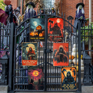 Cross-Border Retro Tin Painting Halloween Horror Death Pumpkin Courtyard Bar Sign Iron Metal Iron Hanging Sign