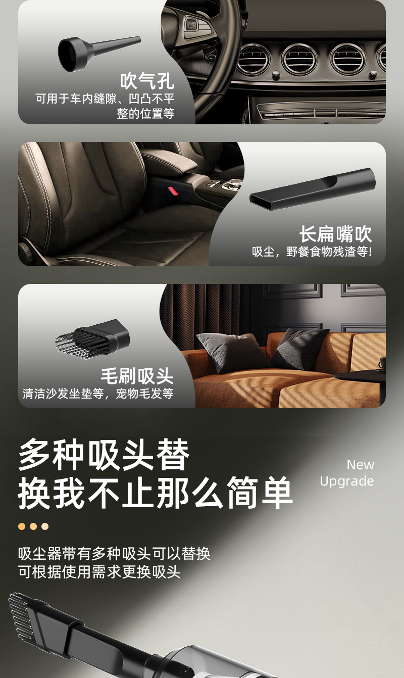 Wholesale New Car Vacuum Cleaner, Wireless, Portable, High-Power, Dual-Purpose Suction and Blowing Mini Vacuum Cleaner, Cross-Border, Strong Suction