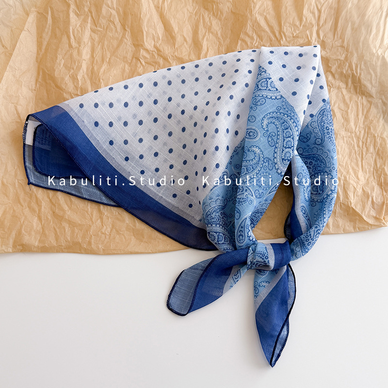 폴카 도트 캐슈넛 58 이미테이션 린넨-네이비블루