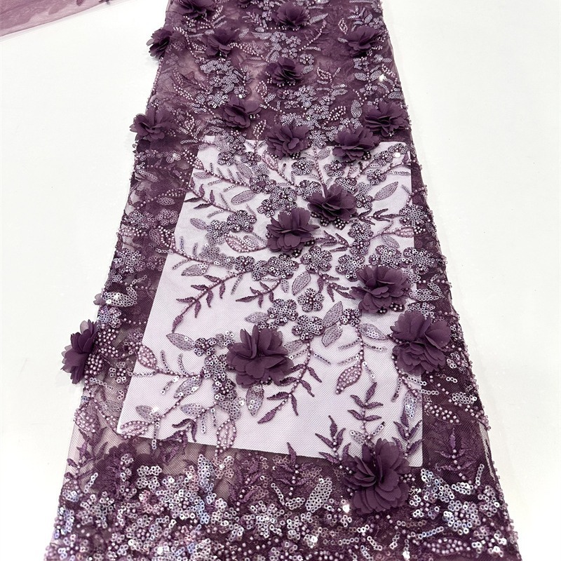 Bridal pura mano flor sequinilla tubo de perlas bordado tela de moda encaje vestido de boda vestido de tela