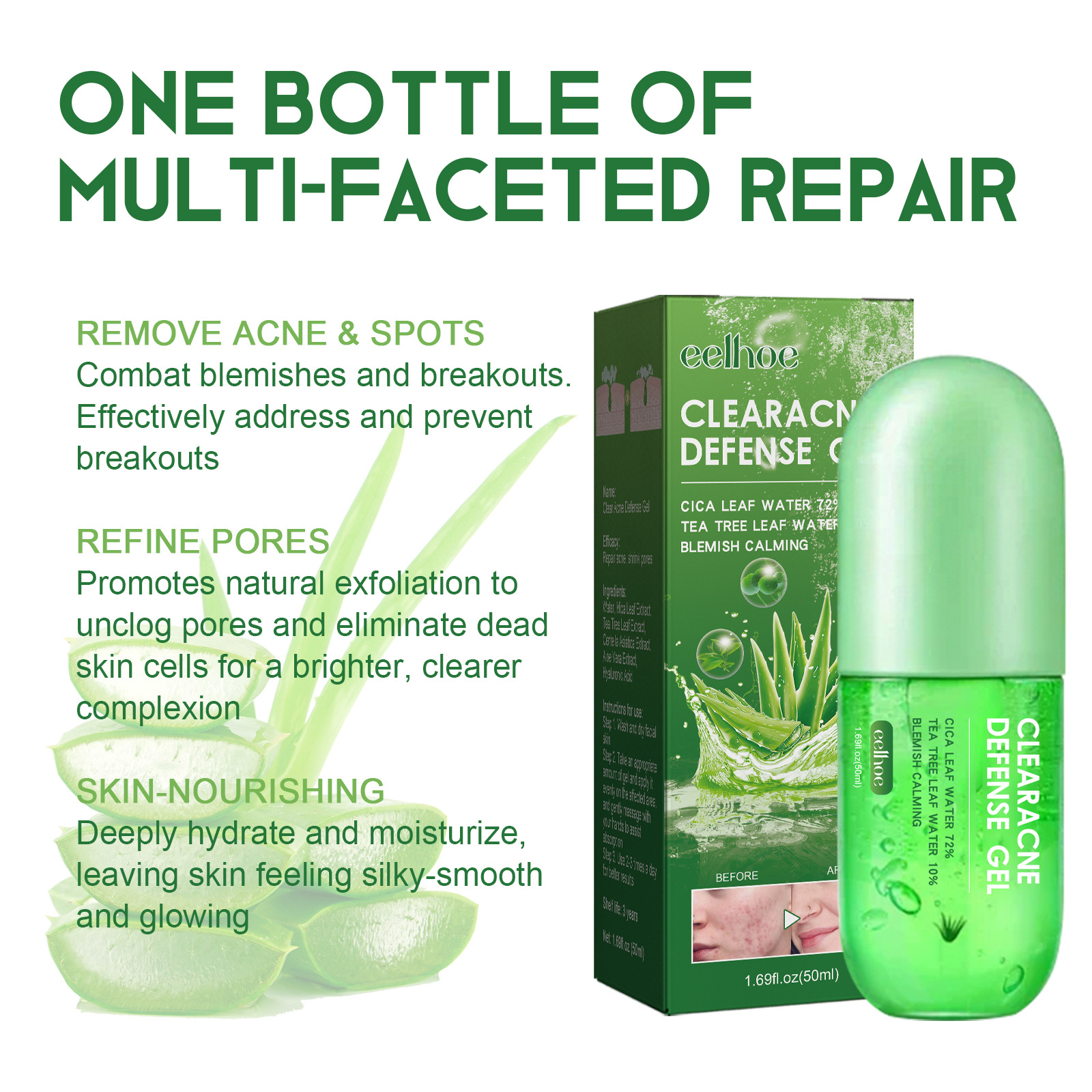 EELHOE parandav geel kergendab suleb akne, parandab akne lihaseid, niisutab näohooldust_voghion.com