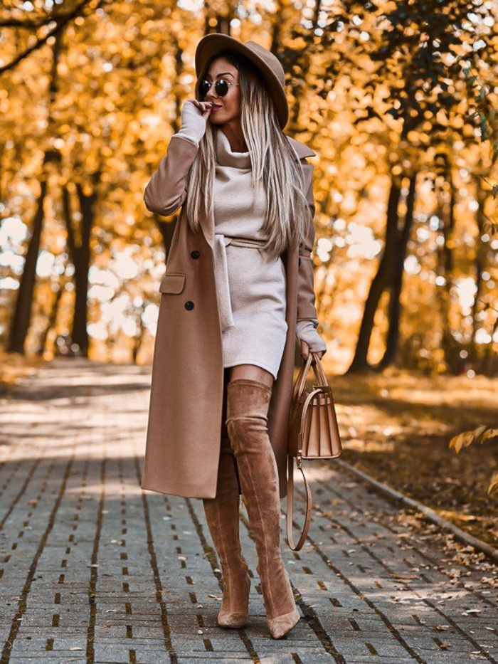 Women's Sweater Dress Fashion Turtleneck Long Sleeve Solid Color Above Knee Street display picture 6