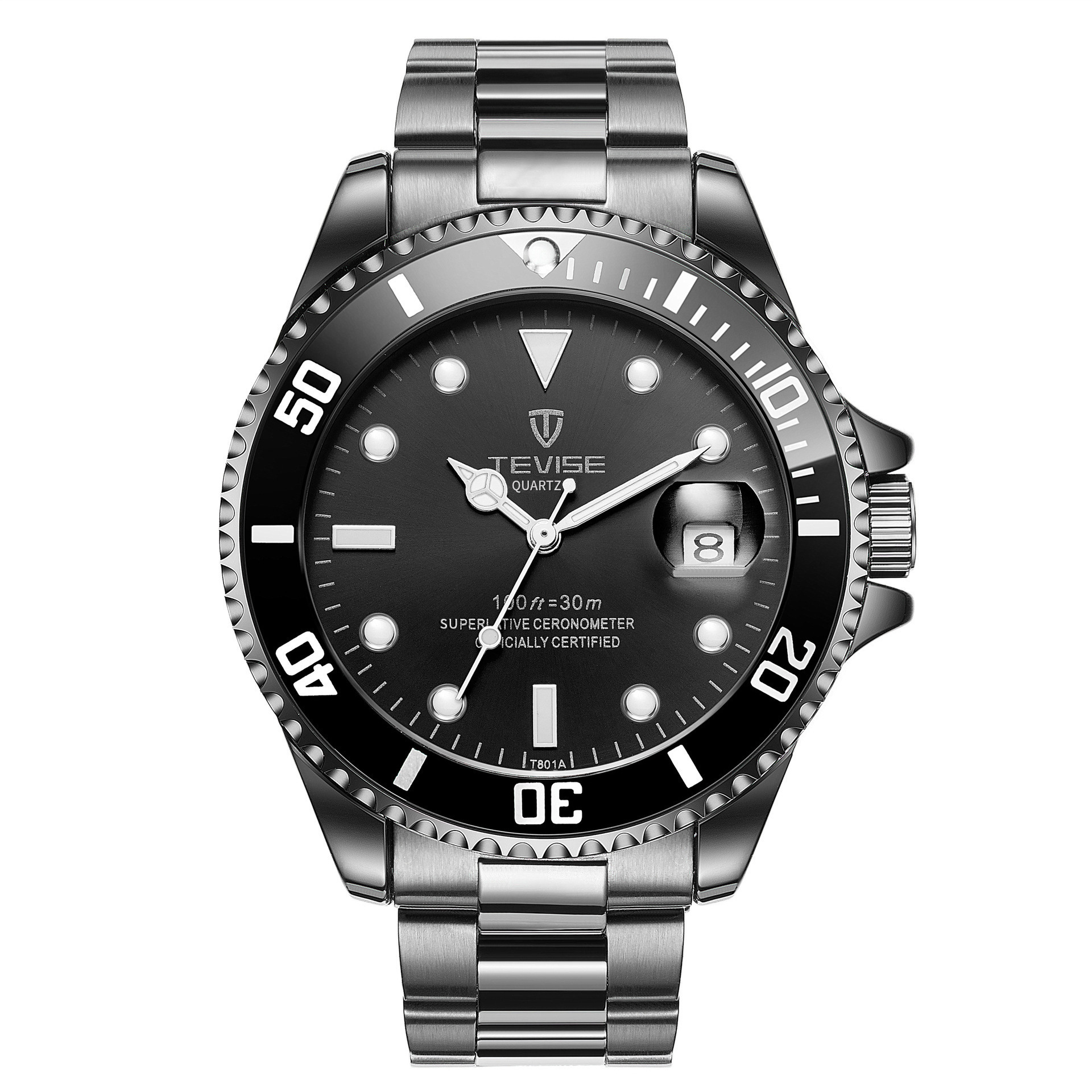 Tevise teweys nuevo agua fantasma casual reloj de los hombres al por mayor de cuarzo correa de acero inoxidable reloj de los hombres T801