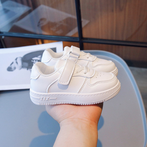 Spring and Autumn Ultra-Light Children's Sports Shoes with Real Insole, Magic Tape Shoes for Boys and Girls, School Style White Shoes for Kids