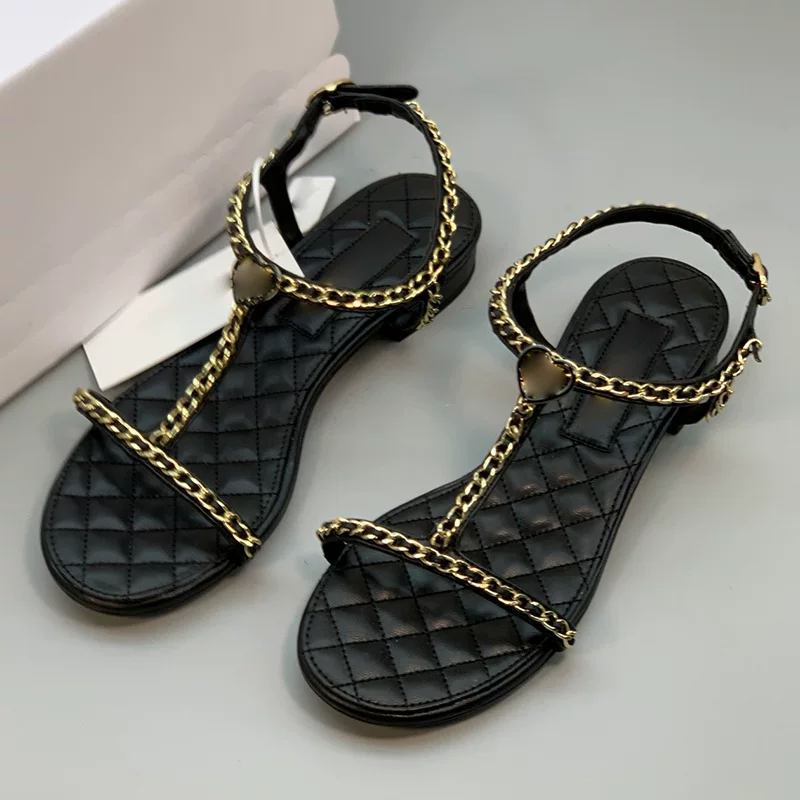 Металлическая цепь с алмазным узором, сандалии на каблуке, обувь, стиль Chanel, натуральная кожа