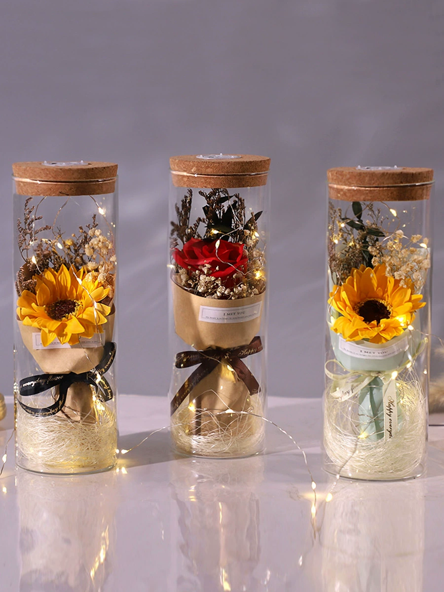 Full Tiantian Dry Flower Bouquet Glass Flower Fireflower Day Gift Female Teacher Send Girlfriend Eternal Flower Rose