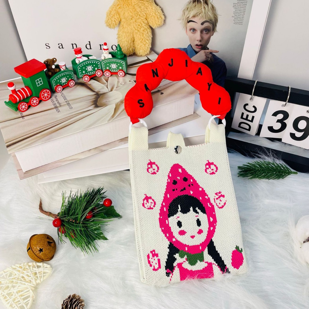 새로운 줄무늬 휴대 전화 가방 여성 크로스 바디 워킹 팩 미니 작은 가방 경량 사계절 핸드백 니트 백