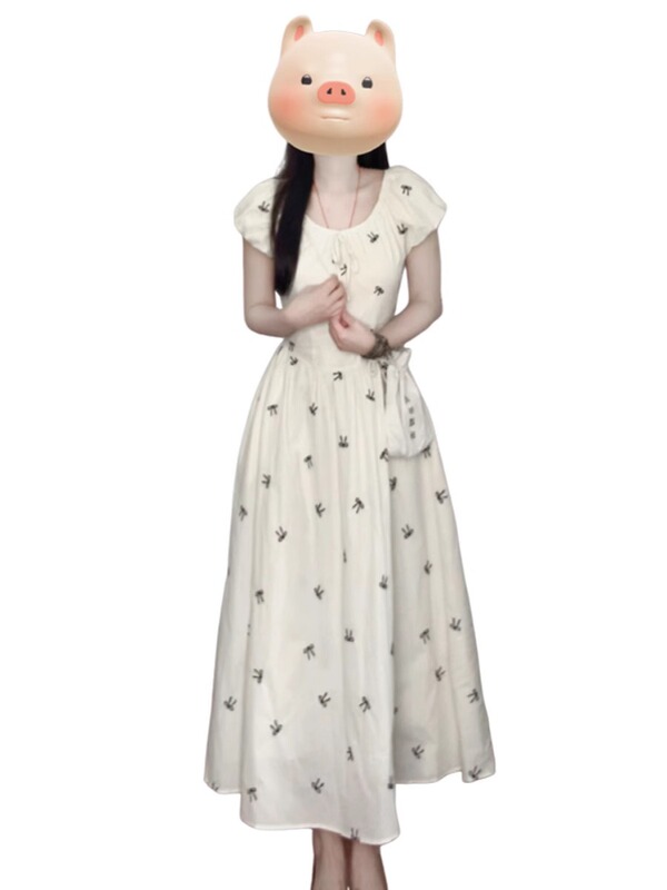 女性のためのフレンチフローラルパフスリーブドレス2025年夏の新しいニッチハイエンドの美しいロングスカート|undefined