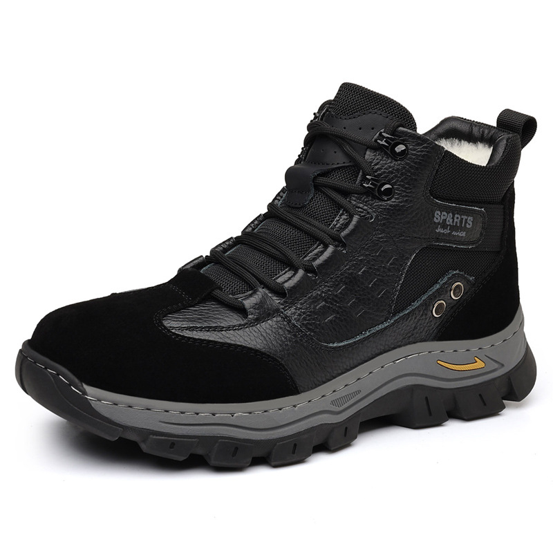 Invierno de piel de vaca, nuevos zapatos de algodón de hombre, lana caliente al aire libre, escalada de montaña y tercife, zapatos de hombre antideslizantes y gruesos.