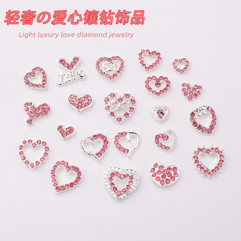 Cross-Border Hot-Selling Alloy Diamond-Encrusted Nail Art Jewelry Chinese Valentine's Day Heart-Filled Diamond Hollow Design Nail Decorations