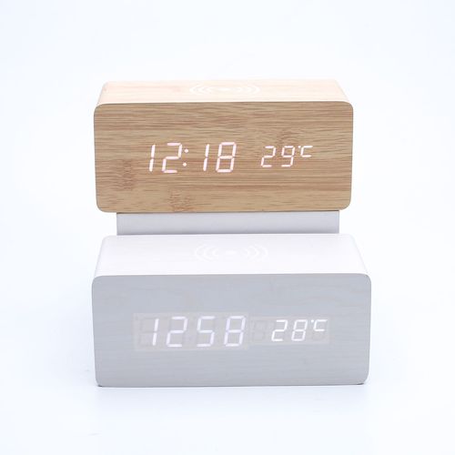 Cross-border smart LED wooden clock digital electronic alarm clock charging clock bedside wireless charging digital wood clock