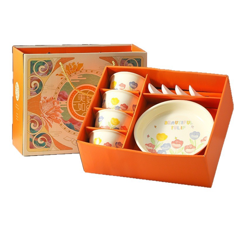 Tacos de tulipanes japoneses, platos de cerámica, cubiertos de color, conjuntos de regalos, regalos de apertura, regalos